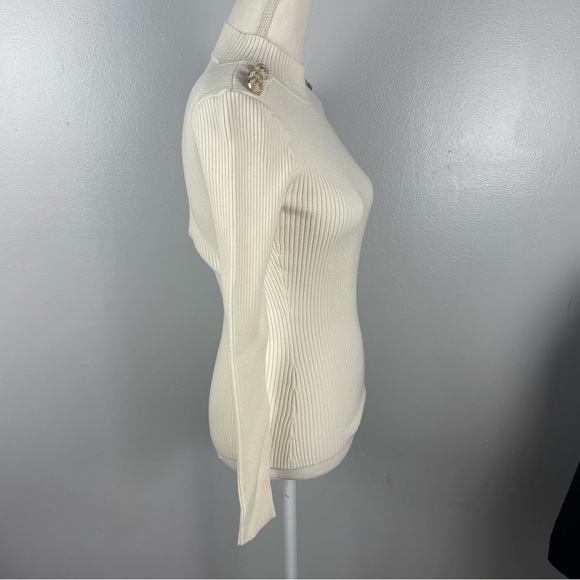 Generation Love White Ribbed Long Sleeve Open Back Gold Buttons Size Medium - Picture 2 of 8